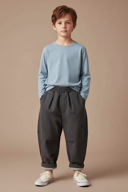 Pantalon Gris Ample Décontracté Chaud Enfant - Molleton
