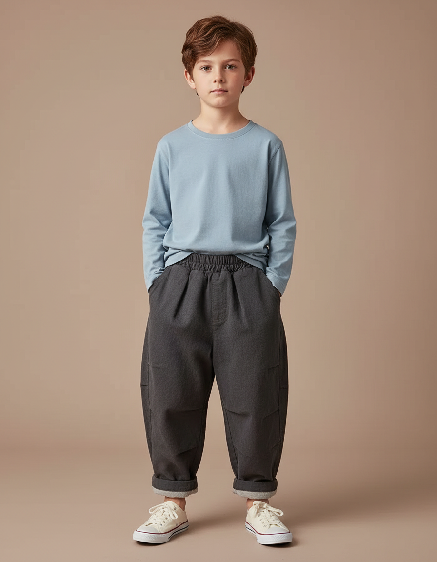 Pantalon Gris Ample Décontracté Chaud Enfant - Molleton
