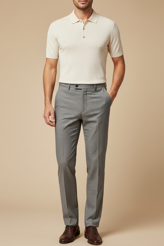 Pantalon Gris Élégant Droit Business Habillé Homme - Laine