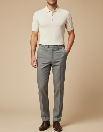 Pantalon Gris Élégant Droit Business Habillé Homme - Laine