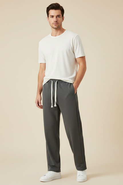 Pantalon Gris Homme Sport Coton Ample Cordon - Molleton