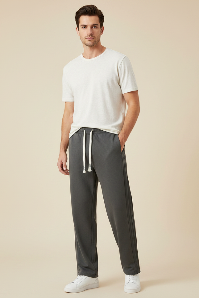 Pantalon Gris Homme Sport Coton Ample Cordon - Molleton