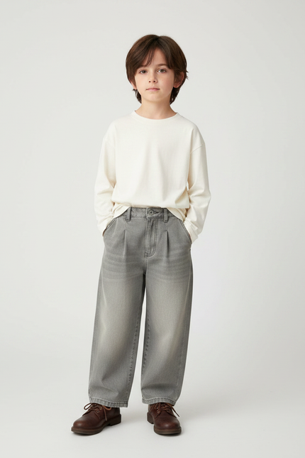 Pantalon Gris Ample Décontracté Enfant Garçon - Jean