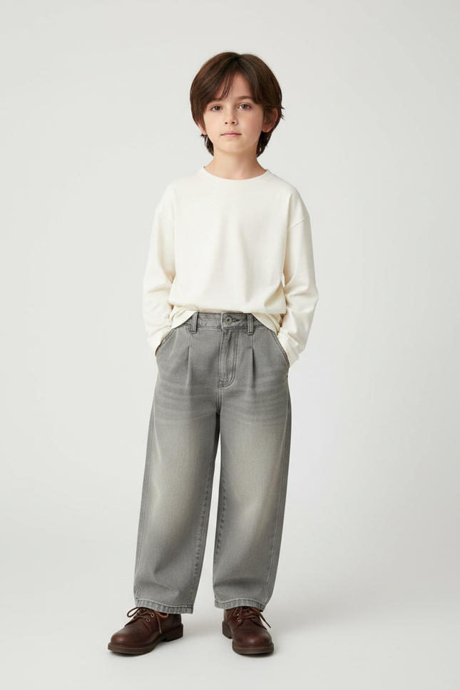 Pantalon Gris Ample Décontracté Enfant Garçon - Jean