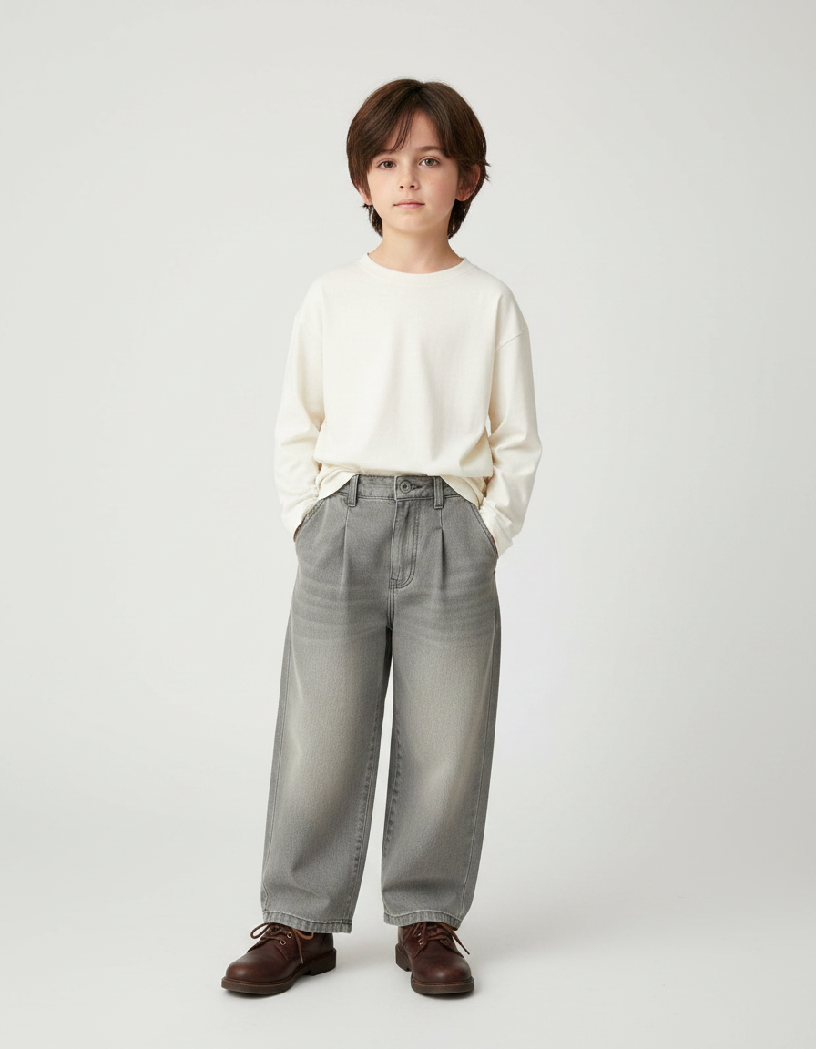 Pantalon Gris Ample Décontracté Enfant Garçon - Jean