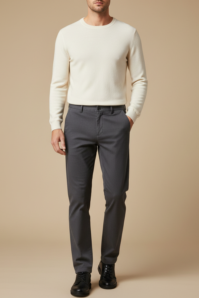 Pantalon Gris Homme Droit Décontracté Élastique - Gabardine