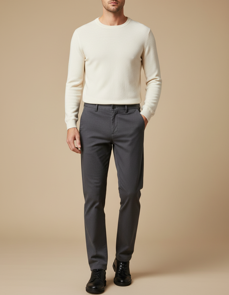 Pantalon Gris Homme Droit Décontracté Élastique - Gabardine