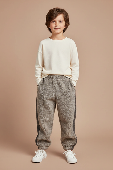 Pantalon Gris Molletonné Ample Chaud Enfant