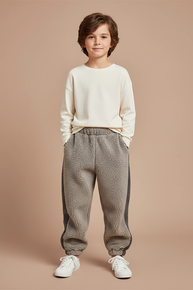 Pantalon Gris Molletonné Ample Chaud Enfant