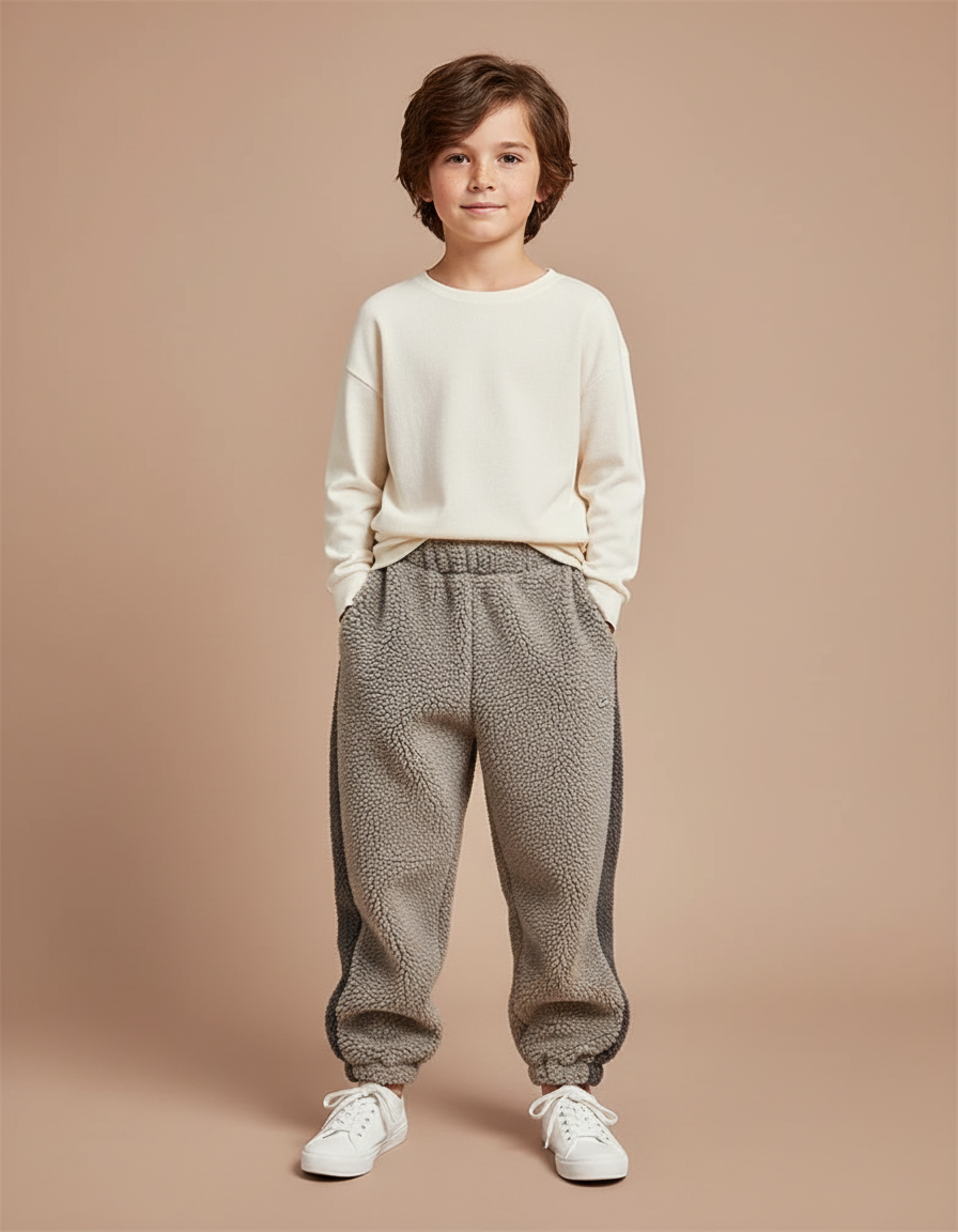 Pantalon Gris Molletonné Ample Chaud Enfant