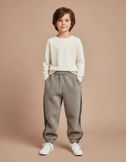 Pantalon Gris Molletonné Ample Chaud Enfant