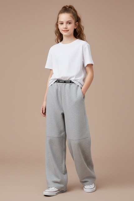 Pantalon Gris Large Coton Décontracté Enfant Sport - Molleton