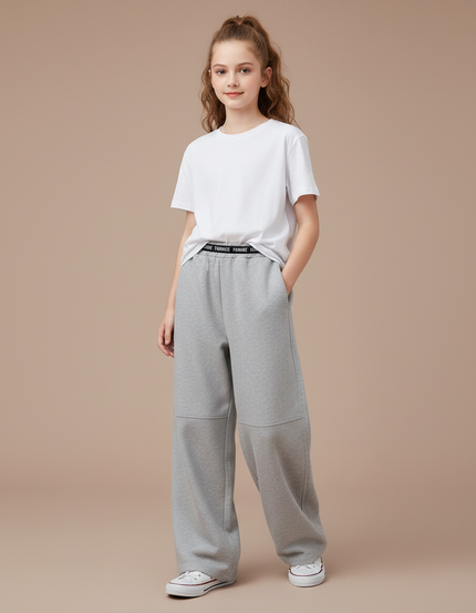 Pantalon Gris Large Coton Décontracté Enfant Sport - Molleton