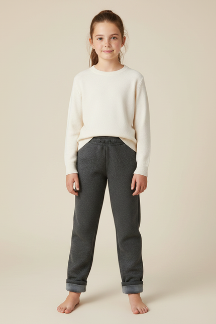 Pantalon Gris Enfant Molletonné Chaud Confortable
