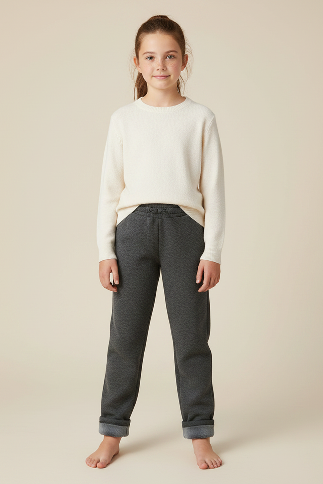 Pantalon Gris Enfant Molletonné Chaud Confortable