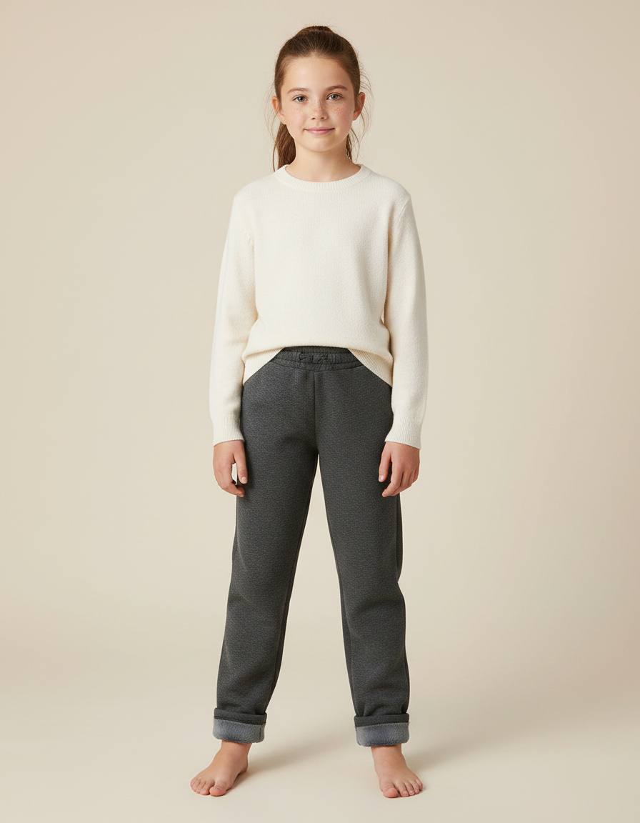 Pantalon Gris Enfant Molletonné Chaud Confortable