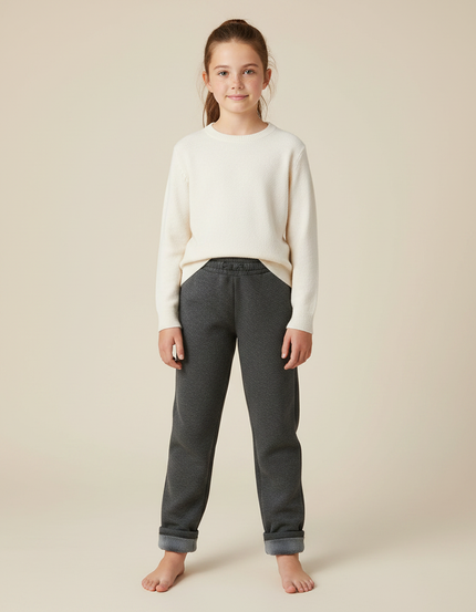 Pantalon Gris Enfant Molletonné Chaud Confortable