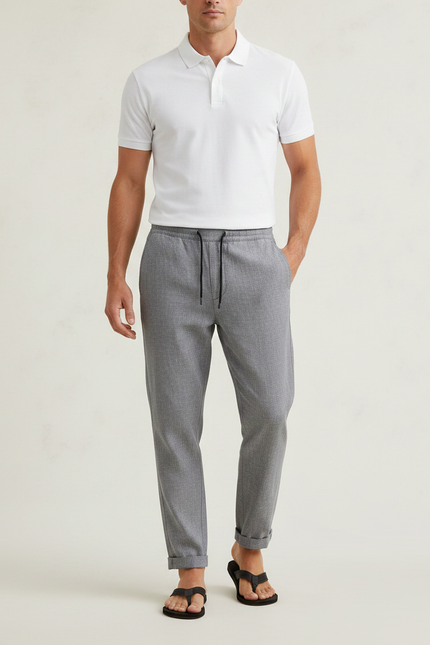 Pantalon Gris Décontracté Droit Cordon Homme Léger - Polyester