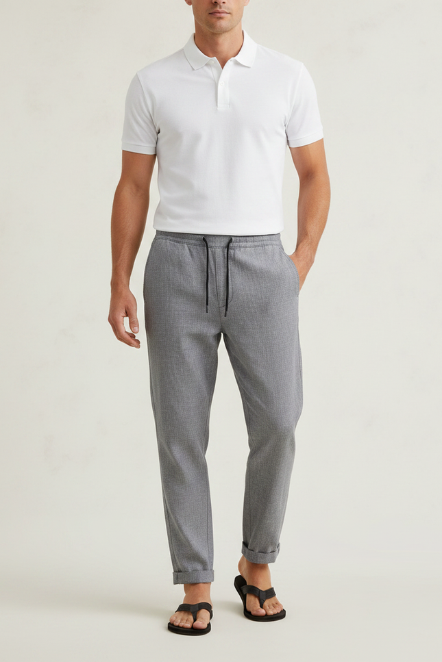 Pantalon Gris Décontracté Droit Cordon Homme Léger - Polyester