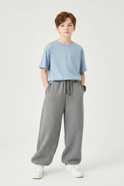 Pantalon Gris Coton Ample Décontracté Enfant - Molleton