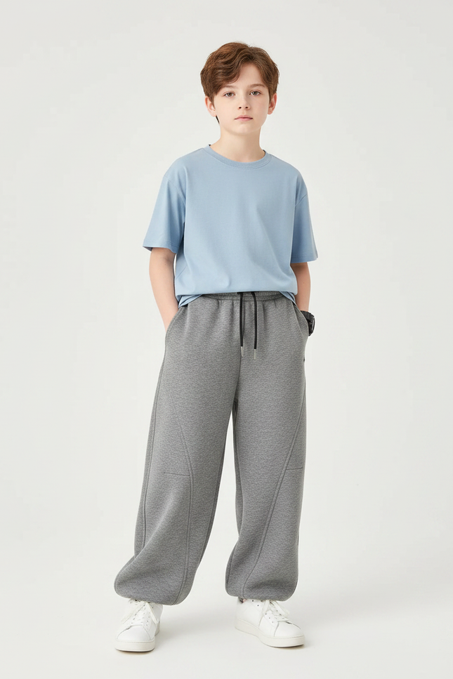 Pantalon Gris Coton Ample Décontracté Enfant - Molleton