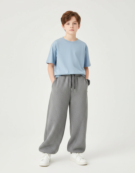 Pantalon Gris Coton Ample Décontracté Enfant - Molleton