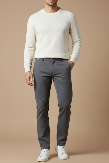 Pantalon Gris Coton Slim Fit Décontracté Homme - Gabardine