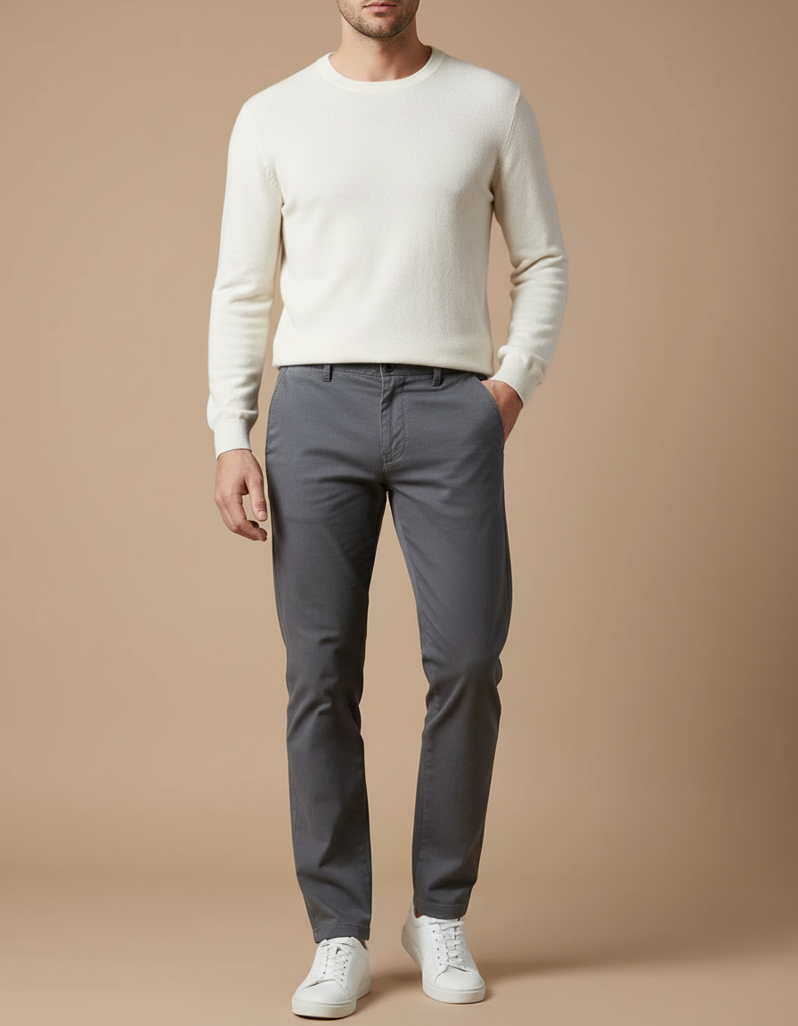 Pantalon Gris Coton Slim Fit Décontracté Homme - Gabardine