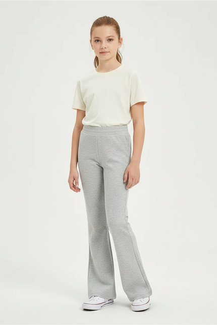 Pantalon Gris Évasé Confortable Décontracté Fille - Molleton