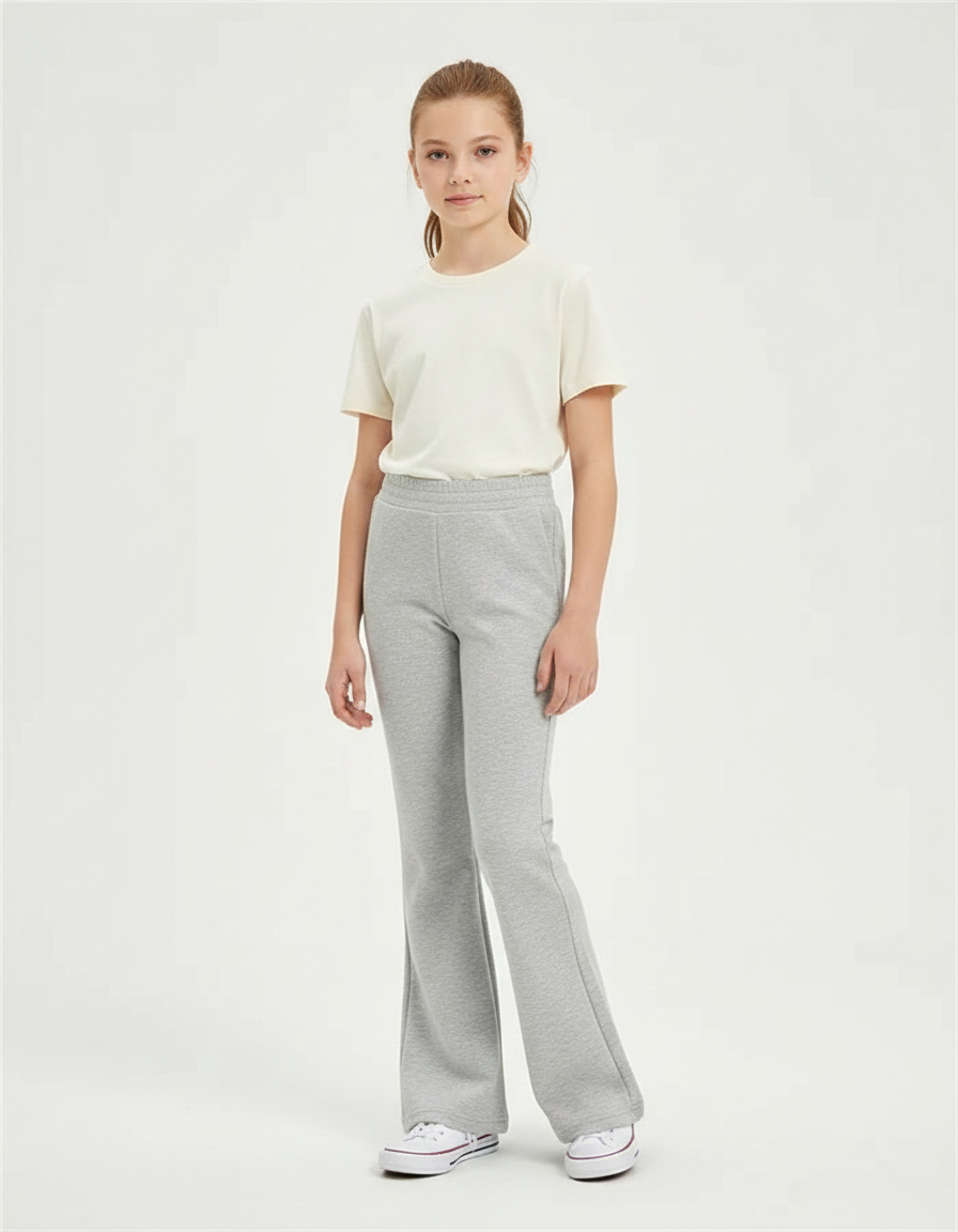 Pantalon Gris Évasé Confortable Décontracté Fille - Molleton