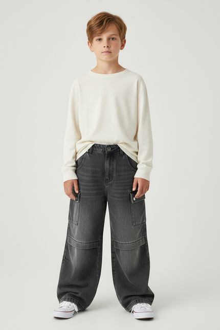Pantalon Gris Jeans Ample Cargo Enfant