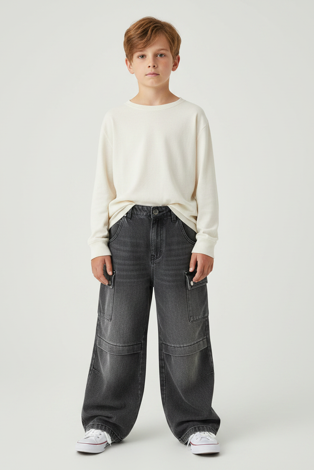 Pantalon Gris Jeans Ample Cargo Enfant