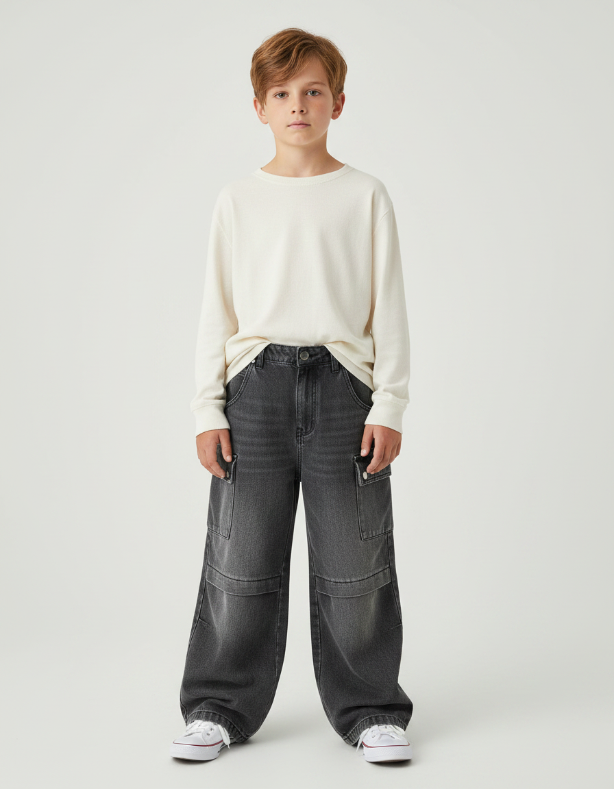 Pantalon Gris Jeans Ample Cargo Enfant