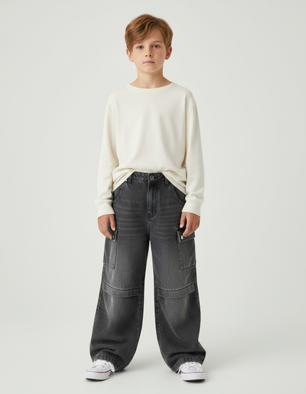 Pantalon Gris Jeans Ample Cargo Enfant