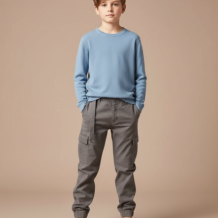 Pantalon Gris Cargo Coton Décontracté Garçon