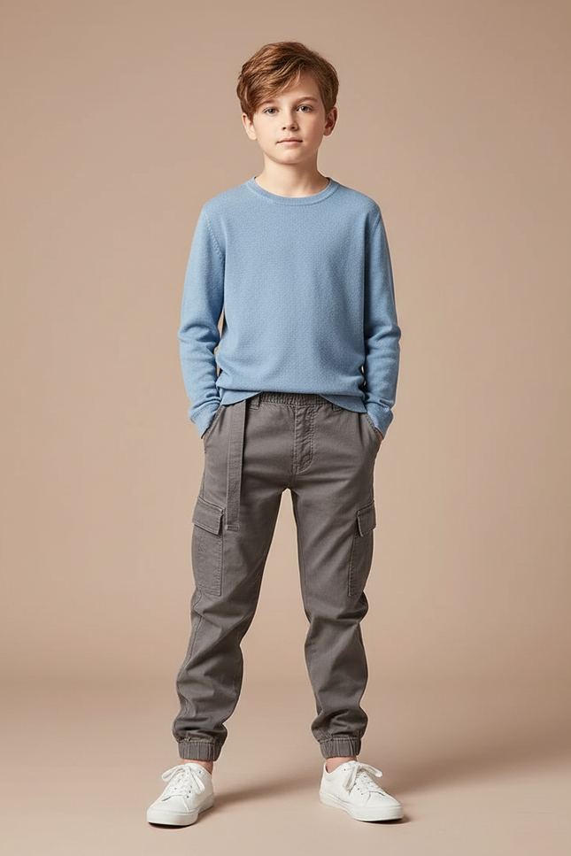 Pantalon Gris Cargo Coton Décontracté Garçon