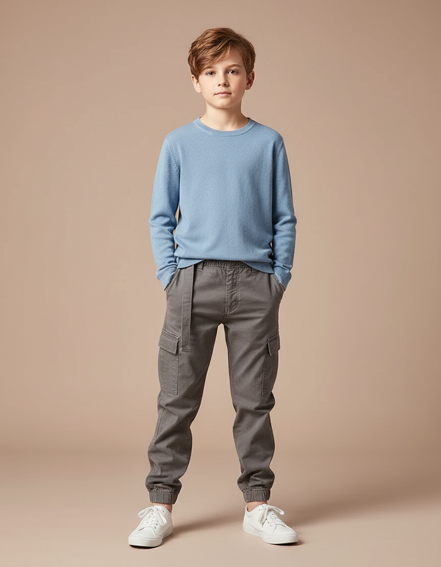 Pantalon Gris Cargo Coton Décontracté Garçon
