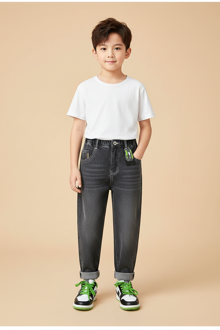 Pantalon Gris Enfant Coupe Droite Décontractée - Jean