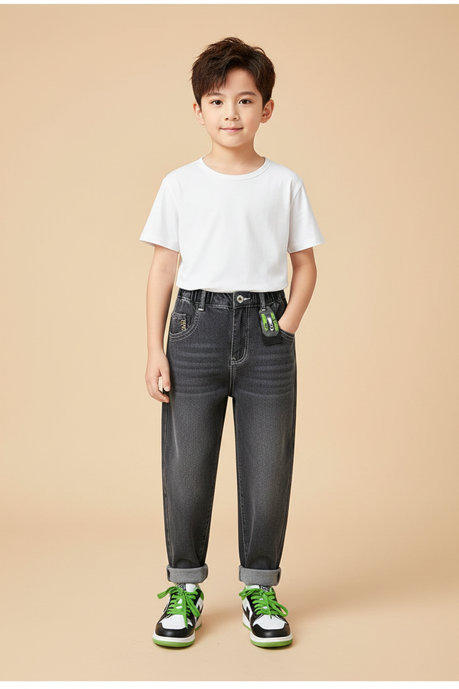 Pantalon Gris Enfant Coupe Droite Décontractée - Jean