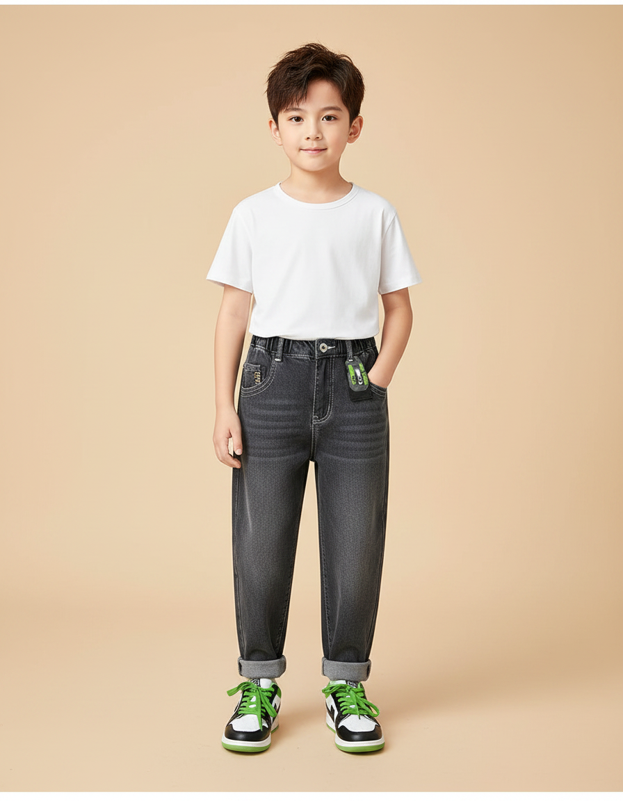 Pantalon Gris Enfant Coupe Droite Décontractée - Jean