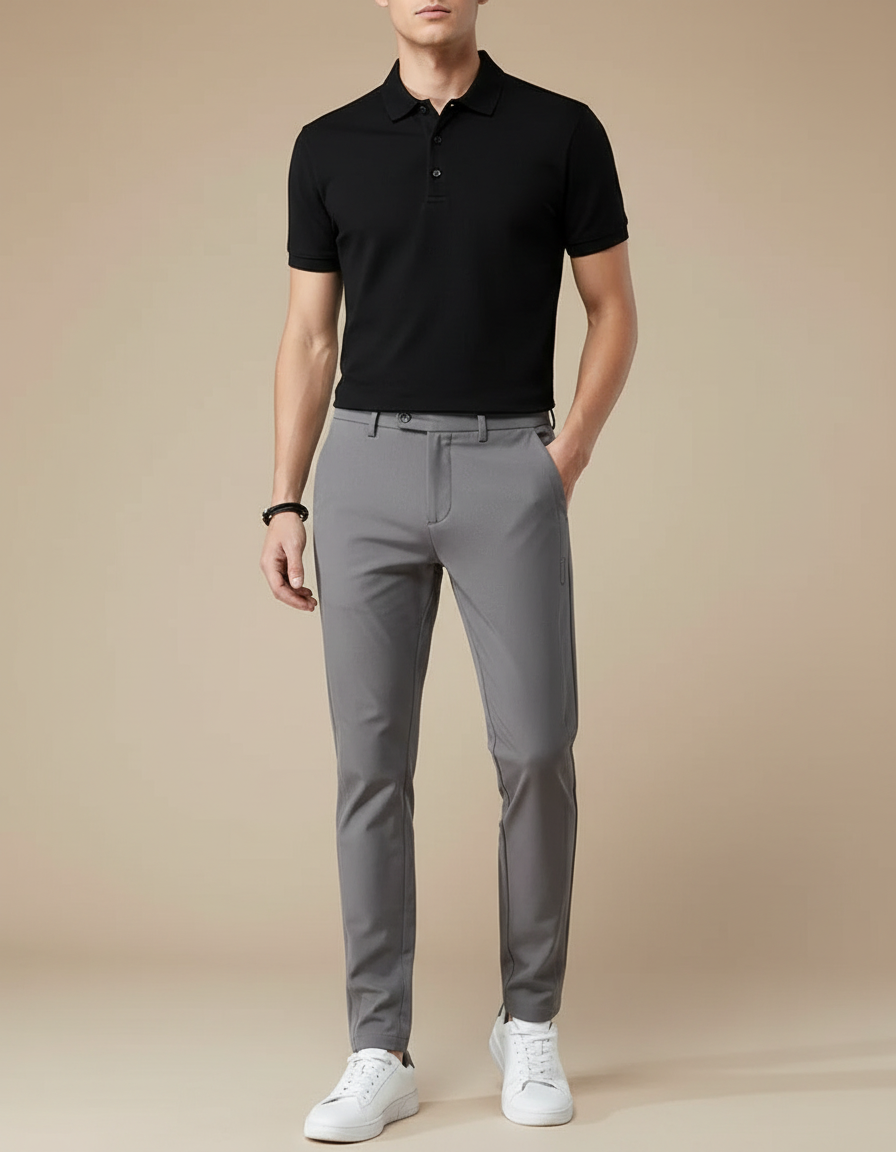 Pantalon Gris Homme Slim Élastique Respirant Décontracté - Polyester