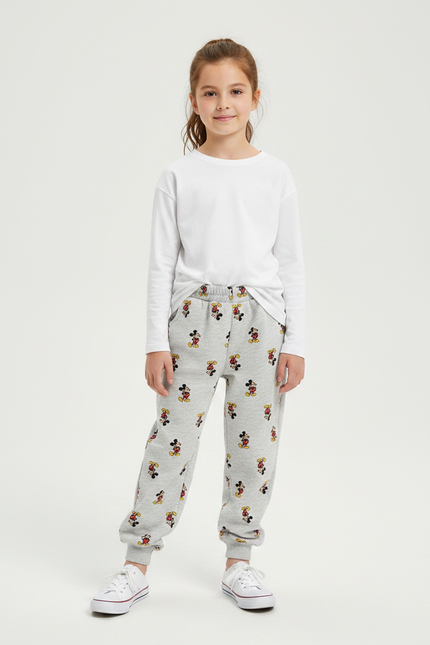 Pantalon Gris Molletonné Imprimé Mickey Enfant