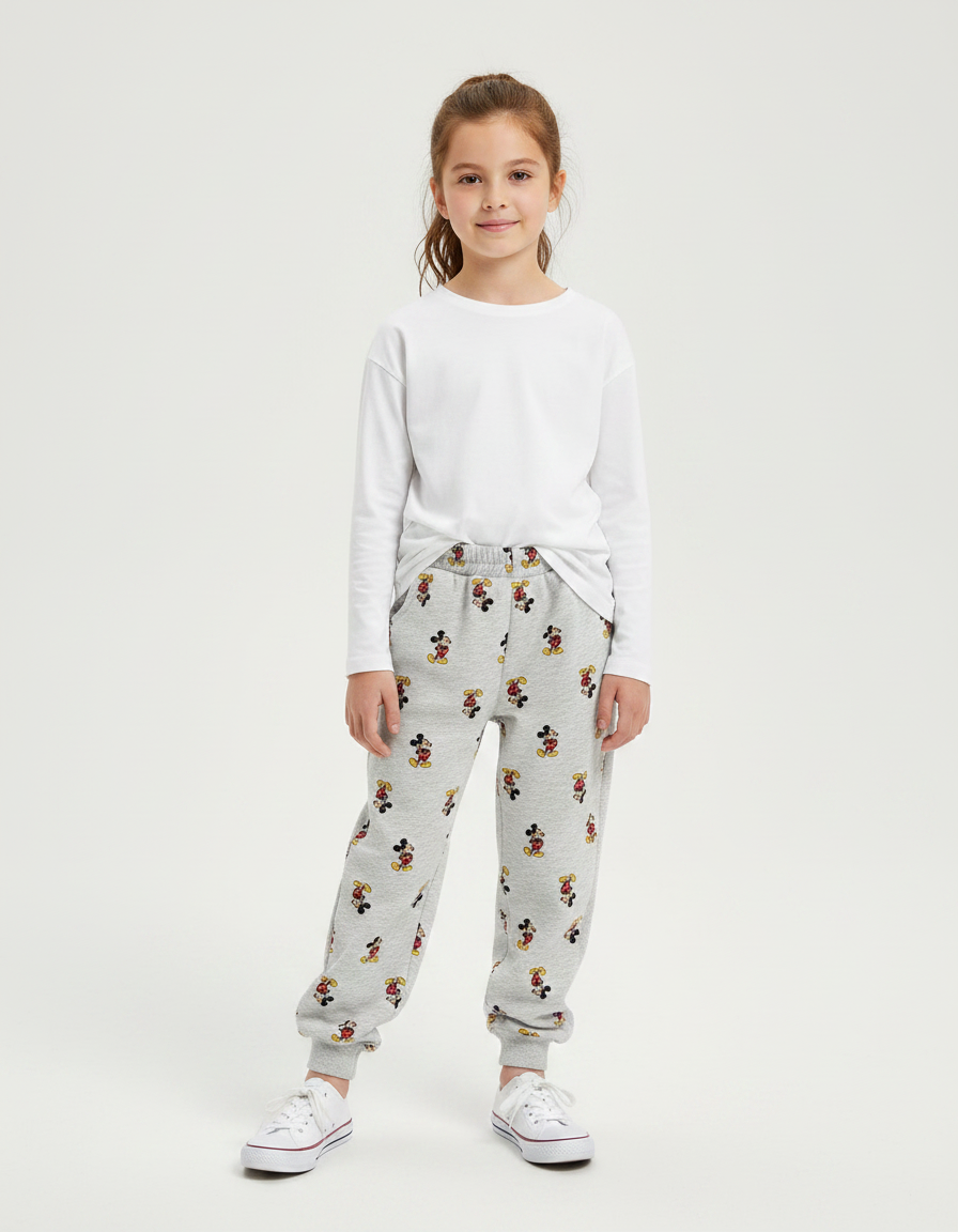 Pantalon Gris Molletonné Imprimé Mickey Enfant