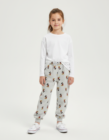 Pantalon Gris Molletonné Imprimé Mickey Enfant