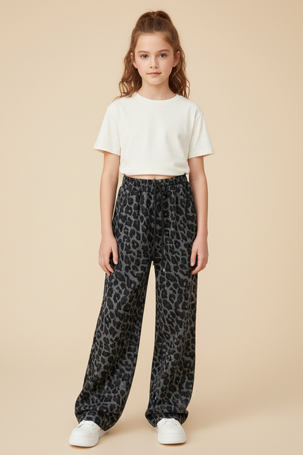 Pantalon Gris Imprimé Léopard Ample Décontracté Enfant - Molleton
