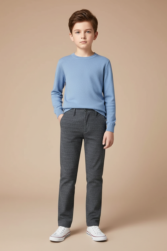 Pantalon Gris Droit Décontracté Garçon Texturé - Tweed
