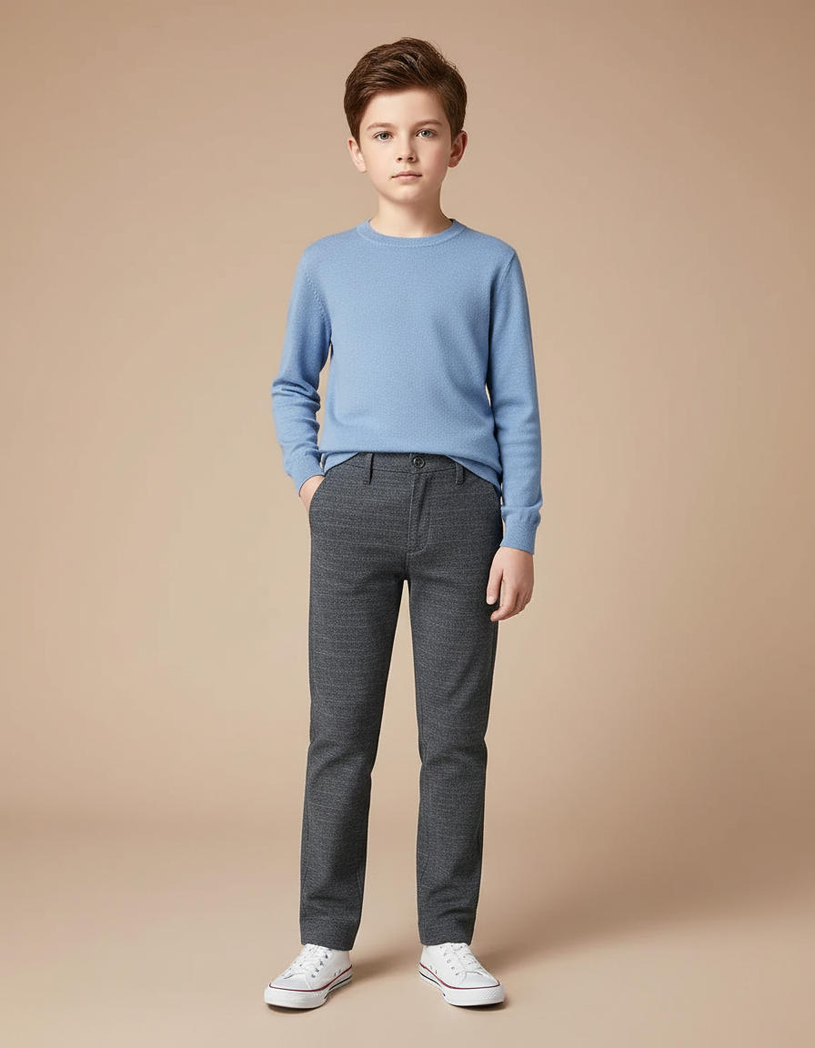 Pantalon Gris Droit Décontracté Garçon Texturé - Tweed