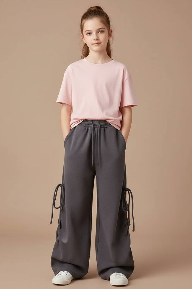 Pantalon Gris Molletonné Ample Lacets Enfant