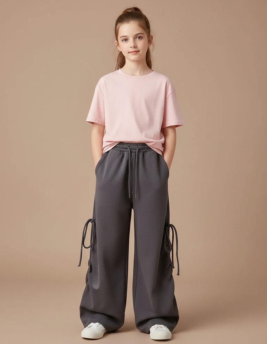 Pantalon Gris Molletonné Ample Lacets Enfant