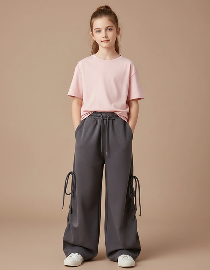 Pantalon Gris Molletonné Ample Lacets Enfant